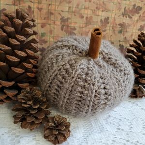 Crocheted Grey Heather Fall Pumpkin Fall Home Decor